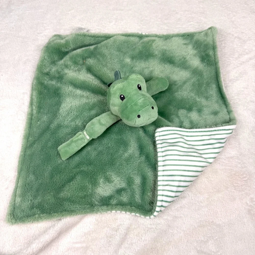 Carters Green Alligator Security Blanket Lovey Pacifier Holder Striped 68260